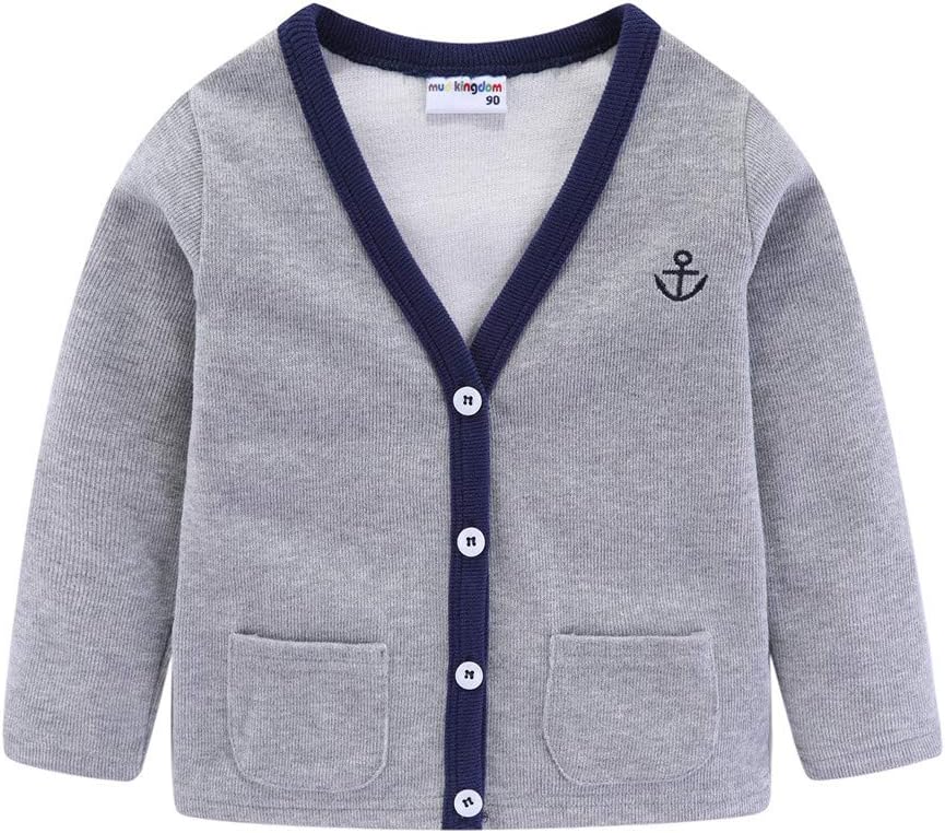 Mud Kingdom Boys Cardigan Sweater Cotton Knit V-Neck Outerwear 2-8 Years Embroidered Casual Jacket