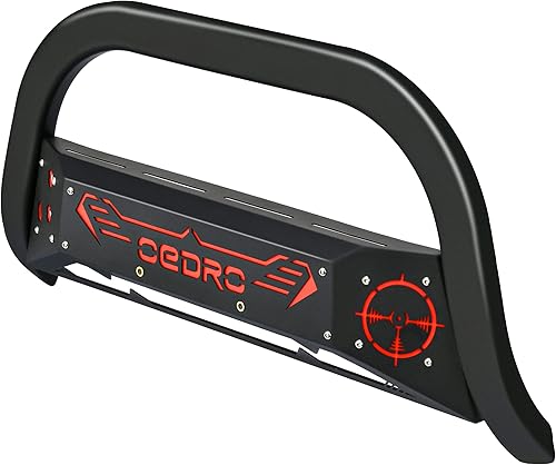 Miniatura 1 de oEdRo Red Bull Bar Fits 2019-2023 Chevy Silverado 1500GMC Sierra 1500, Pickup Front Bumper Brush Guard Textured Black, wRed Skid Plate & Light Mount