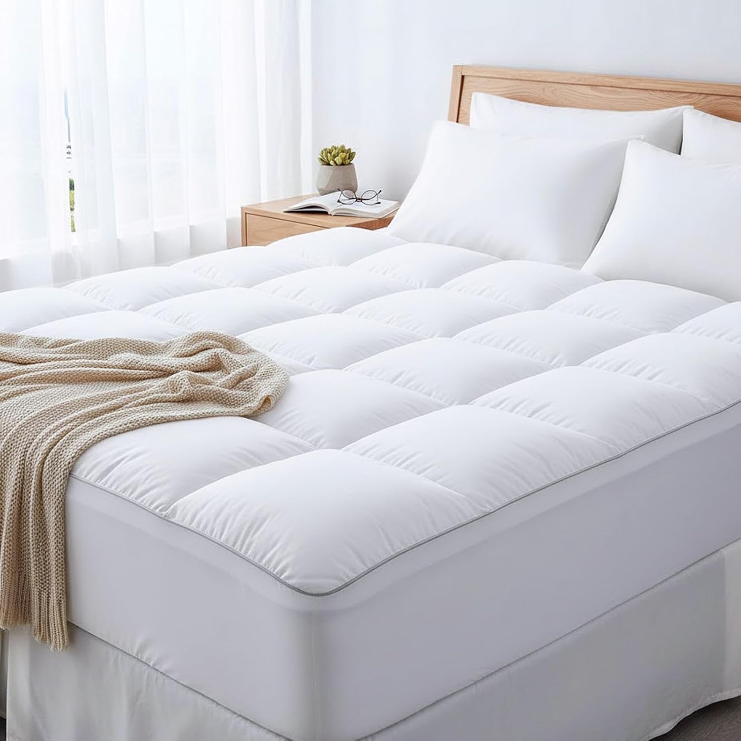 Extra Thick Cooling Mattress Topper – Pain-Reducing Mattress Pad, Soft Quilted Protector, Overfilled Down Alternative, Plush Pillow Top, Queen Mattress Size with Deep Pocket Fits 8–21 Inches