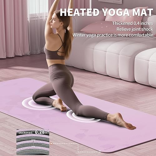 Miniatura 6 de Esterilla de yoga de calefacción con sistema de calentamiento rápido, tapete antideslizante extra grande de 72 x 27 pulgadas, material de doble capa