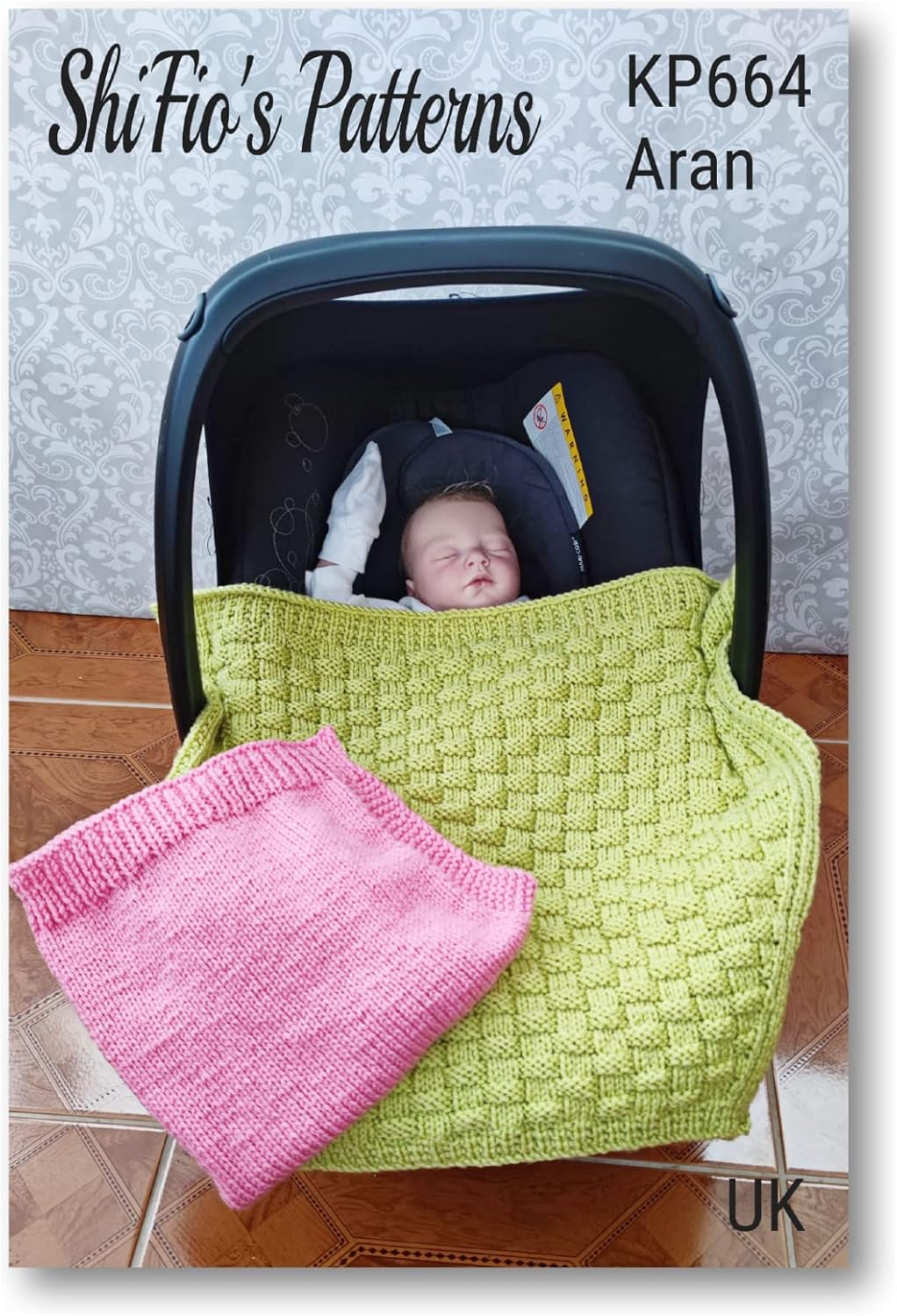 Knitting Pattern for 2 Shaped car seat Blankets in Aran Yarn, one