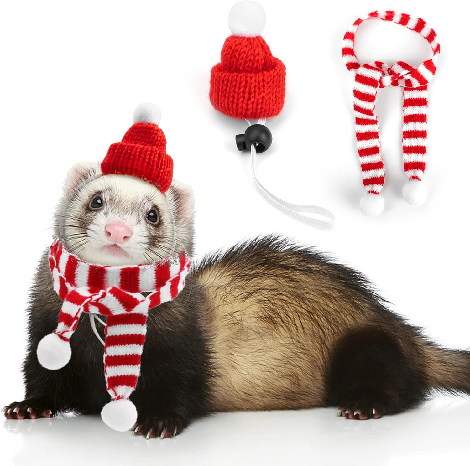 YUEPET Ferret Santa Hat with Scarf Small Animal Christmas Costume Guinea Pig 2Pcs Sets Pet Xmas Mini Suits for Chinchilla Bearded Dragon…