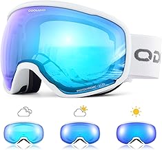 Odoland Gafas de Esquí Fotocromáticas para Días Soleados y Nublados Antiempañamiento Protección UV Gafas de Snowboard para Hombres Mujeres Adultos Jóvenes Esquí Snowboard
