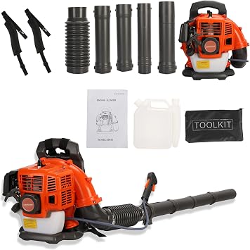 Gas Powered Backpack Leaf Blower 52cc - 550 CFM Air Flow, 2-Stroke Engine, Ergonomic Design with Padded Backrest for Yard, Garden, Leaf/Snow Removal Blower for Lawn Care