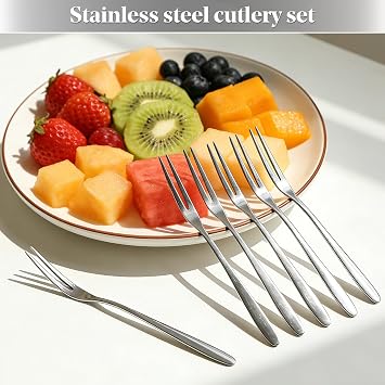 6 Pcs Stainless Steel Fruit Forks, Mini Appetizer Dessert Cocktail Forks
