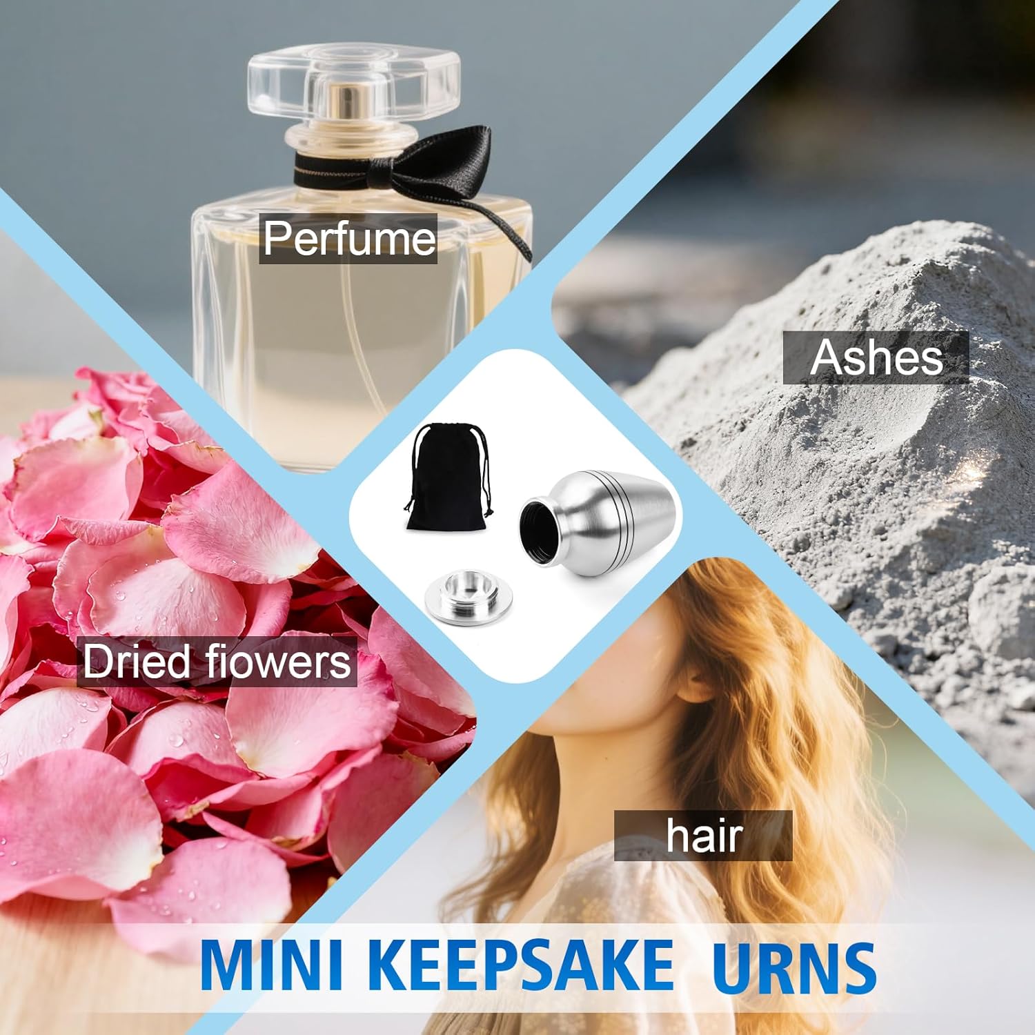 Small Keepsake Urn for Human Ashes，Aluminium Mini Urns，Lightweight Cremation Urn with Bag and Case(Silver,Frosted，Set of 4)