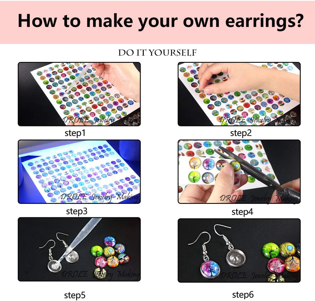 DROLE 54Pcs 12mm Earring Bezel with Circle-24Pcs Earring Blank Bezel Tray with 30Pcs 12mm Round Clear Glass Cabochons for Jewelry Making DIY Craft