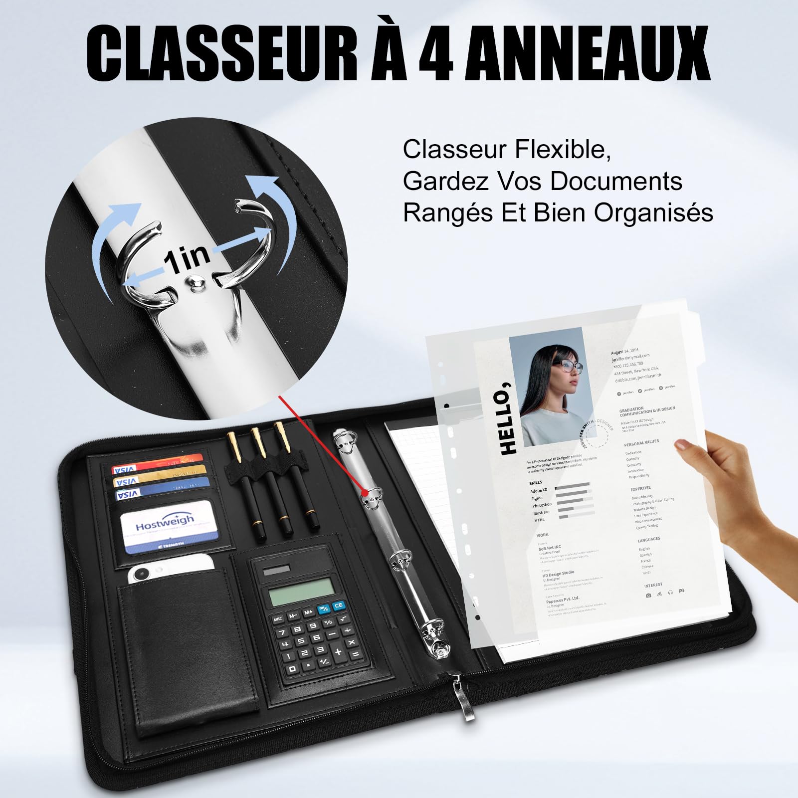 Leathario Porte Documents A4 Portfolio avec Stylo et 5 Intercalaires 10 Pochettes Padfolio Poignée Magnétique