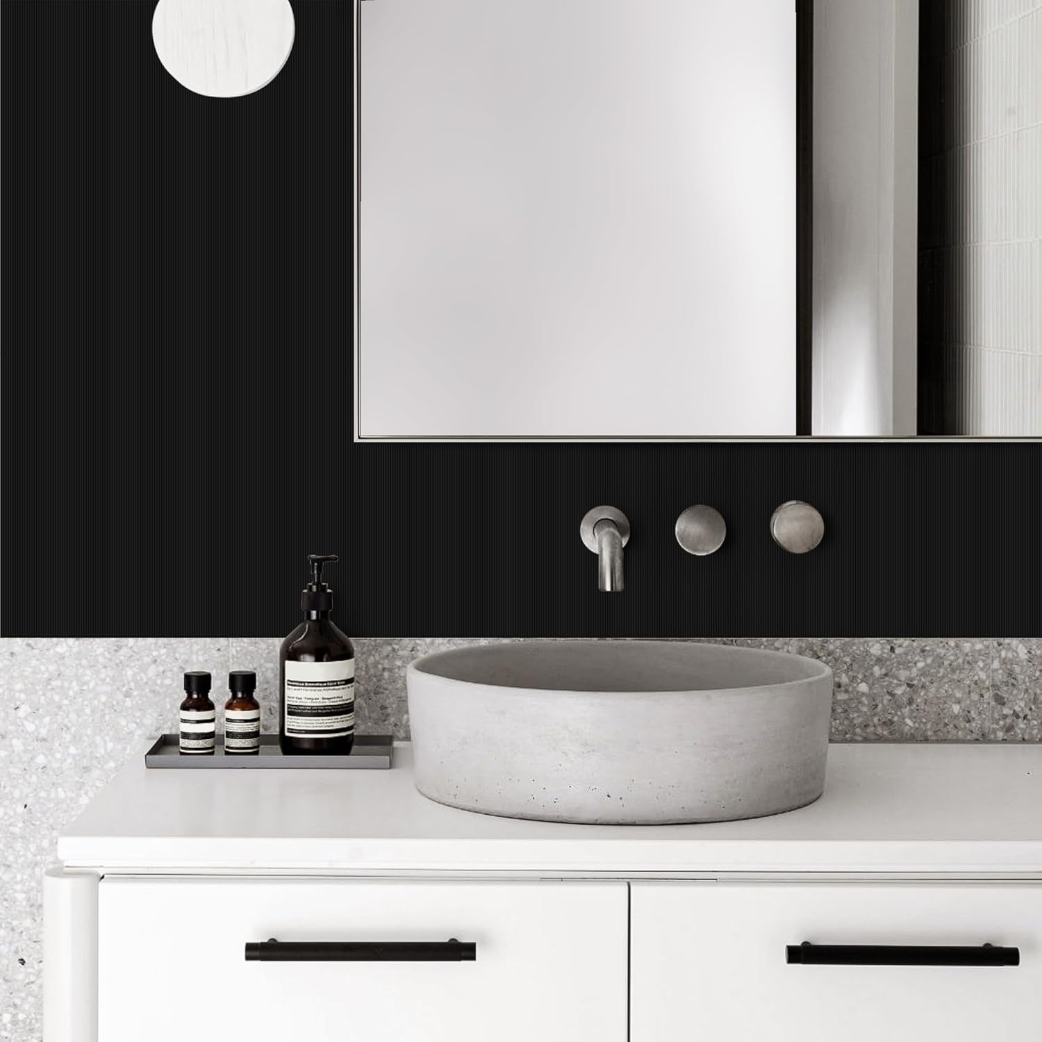 Black Wallpaper Peel and Stick Matte Solid Color Contact Paper for Kitchen Cabinet - Removable Self Adhesive Waterproof Renter Friendly Wallpaper for Bedroom or Countertop Decoration 15.7in×393.7in