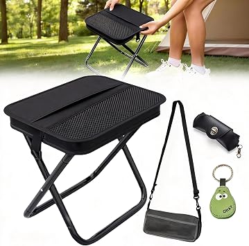 JELUTRIC Portable Ultralight Collapsible Camping Stool,Folding Lightweight Chair, Handy Fishing Stool 350 LB,Backpack Pocket Stool for Hiking Picnic Travel with Sunglass Bag and Magnetic Hat Clip