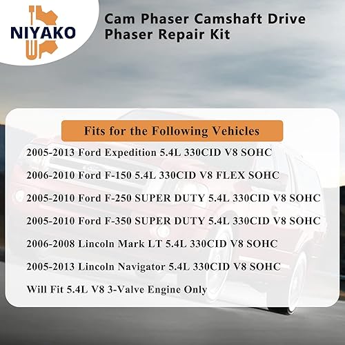 Miniatura 3 de Niyako Kit de reparación variable de árbol de levas con piñones de Phasers, tensores, guías de cadenas de repuesto # 4-44 para Expedition F150 F250