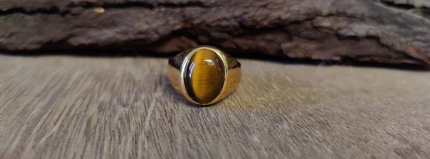 Mens Womens Tiger Eye Ring, Signet Gemstone Ring, 925 Solid Sterling Silver Ring, 22k Gold fill, Handmade Jewelry, Gemstone Ring, Gift for Partner