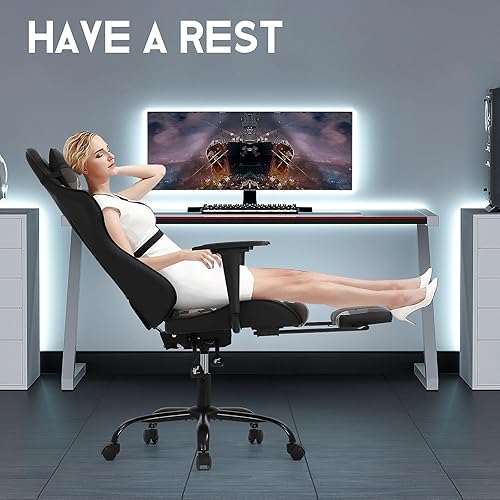 Miniatura 66 de Silla ergonómica para juegos de PC, silla de oficina para computadora, silla giratoria ajustable para videojuegos, silla de carreras con soporte