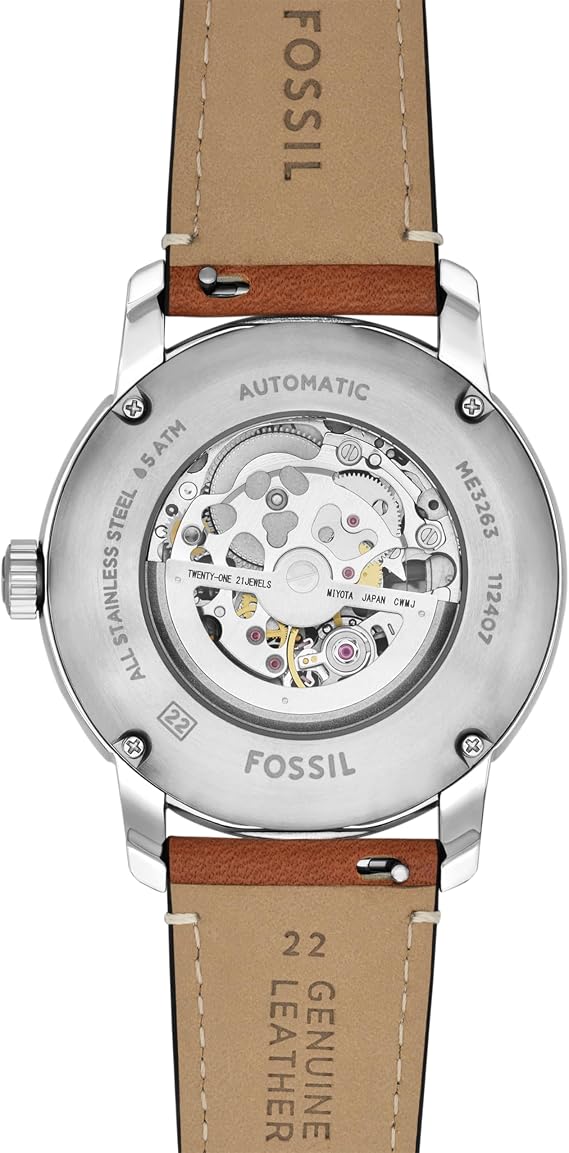 Fossil Men's Watch, Heritage Automatic Silver Stainless Steel Watch for Men