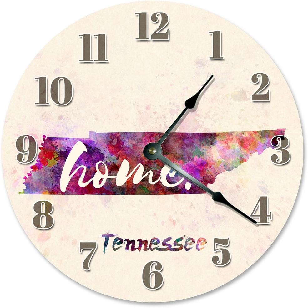 Tennessee State Silent Non Ticking Round Battery Operated Handmade Hanging Large 10.5 Inch Wall Clock for Bedroom Office Cottage Decoration