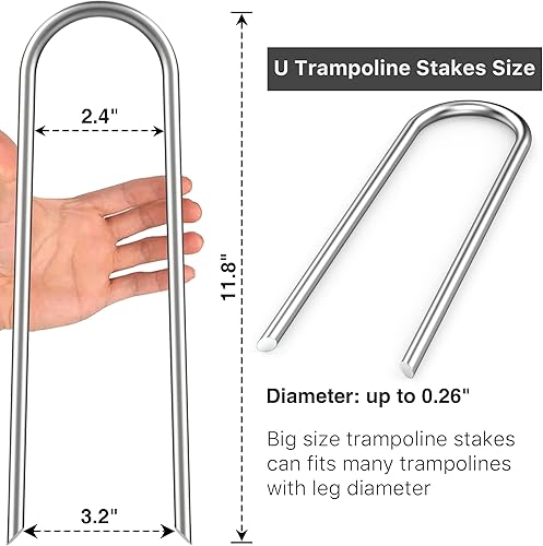 Miniatura 5 de Anclajes de estacas de trampolín resistentes de alto viento tipo U con extremos afilados, estacas de acero galvanizado para porterías de fútbol,