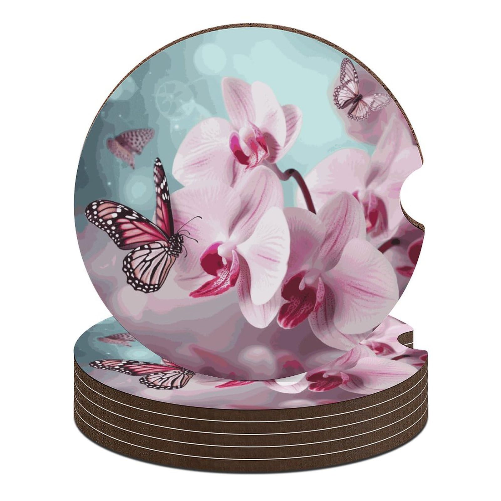 Dessous de verre voiture antidérapants motif fleur et papillon 6 pièces