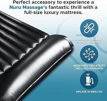 EROTICGEL Inflatable Nuru Massage Air Mattress | Black Durable PVC Waterproof | 91 x 49 x 6 | Protection Against Oil, Water-Based, and Silicone-Based Products