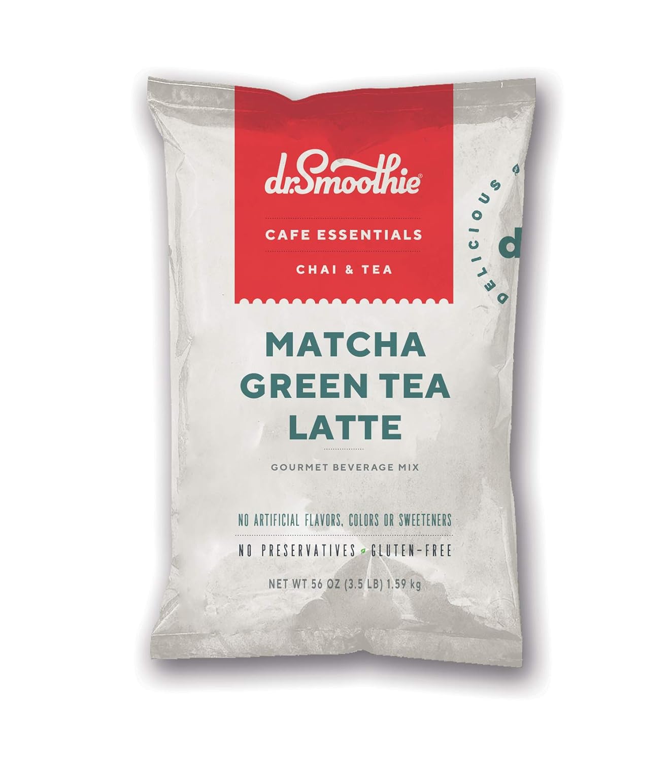 Dr. Smoothie Cafe Essentials Matcha Green Tea Latte  No Artificial Colors, Flavors, or Sweeteners  Shelf Stable  51mg of Caffeine  Great for Hot, Iced, & Frozen Frappes (3.5 lb Bag, 30 Servings)