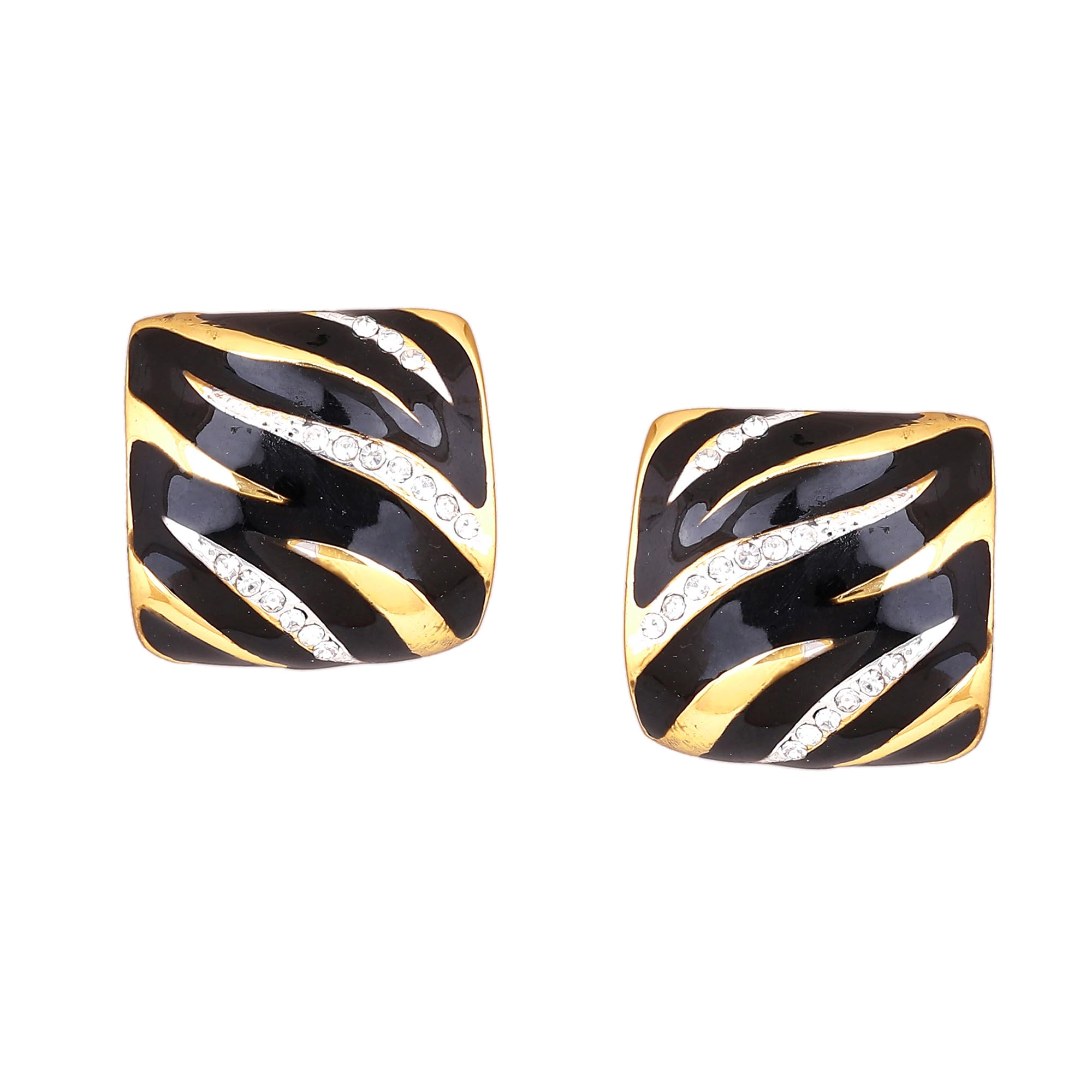 Estele 24Kt Gold Plated Metal Brass Enamel With Austrian Crystal Stone Stud