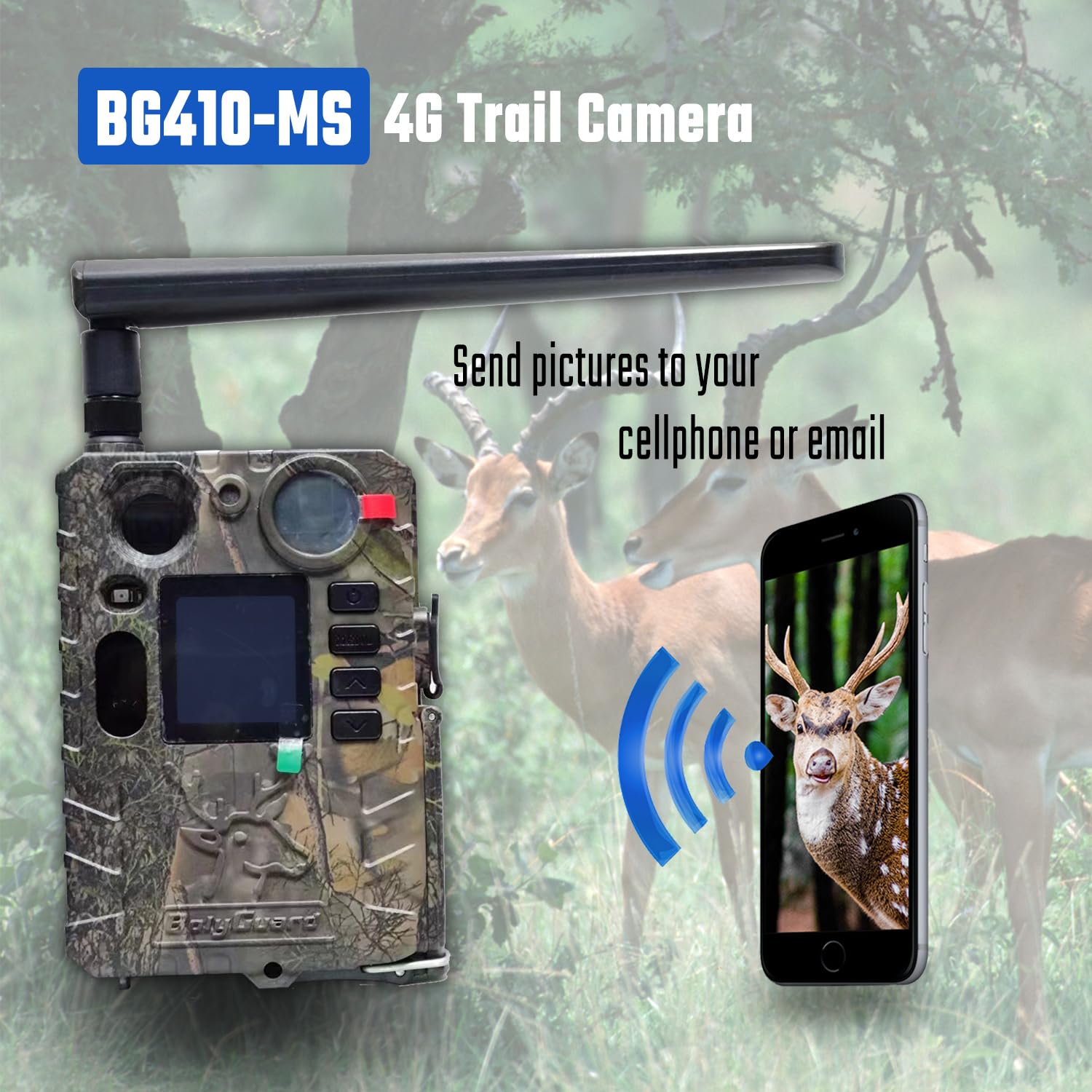Bolyguard 4G 37MP 4K Cámara Salvaje con Transmisión por Celular, cámara de Caza con visión Nocturna activada por Movimiento, 30 m Visión Nocturna, MMS, GPRS y Correo Electrónico