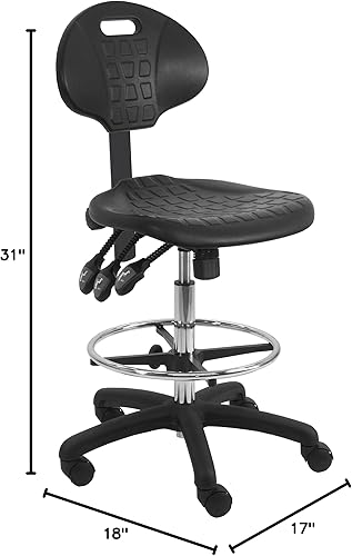 Miniatura 2 de BenchPro Silla de espuma de poliuretano cromado y firme de lujo con reposapiés ajustable de 18 pulgadas, control de 3 palancas, ajuste de altura de