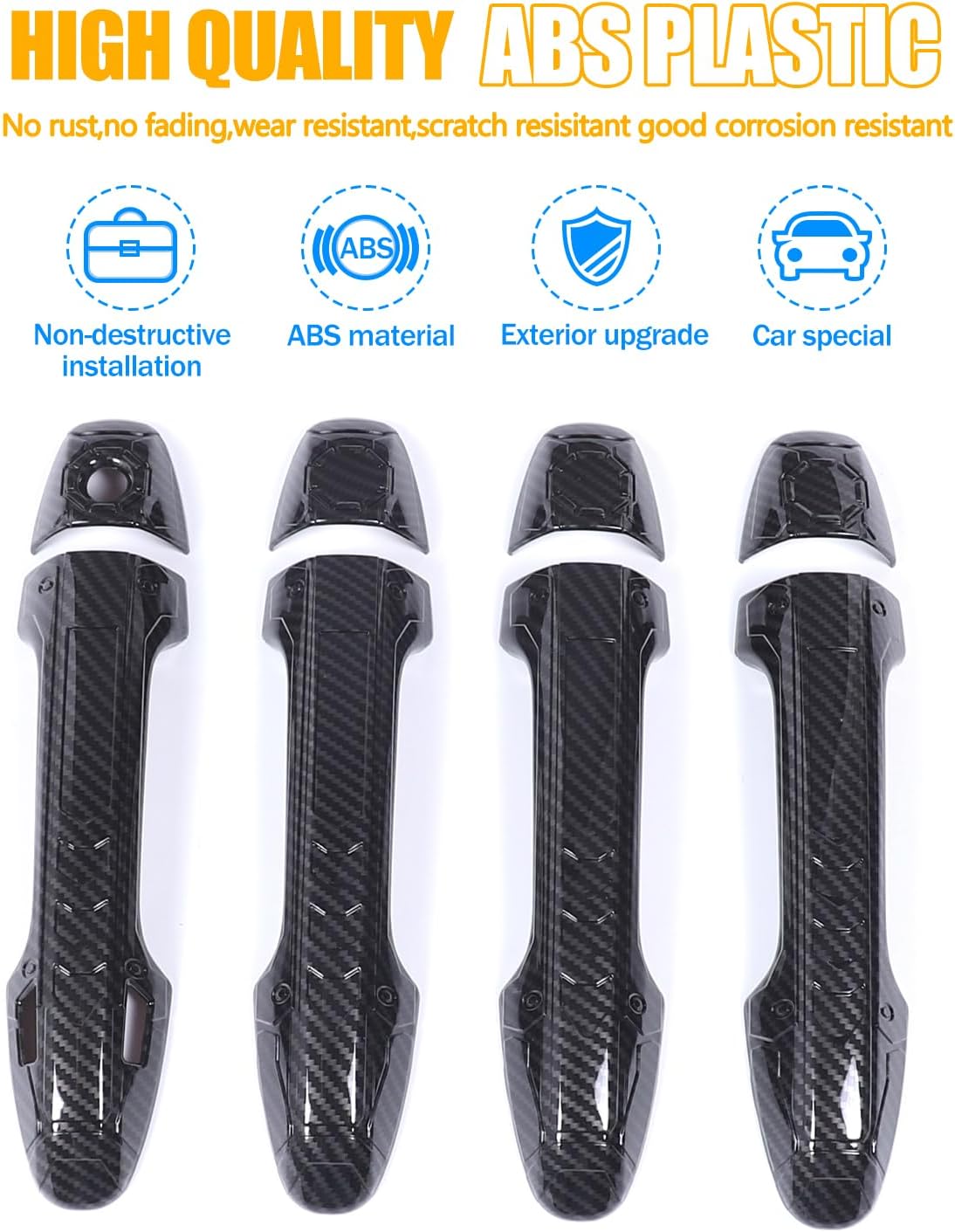 Car Outer Door Handle Decoration Cover Trim Compatible with Toyota Tacoma 2015-2022 ABS Door Handle Protection Molding Strip Exterior Accessories (Carbon Fiber Texture(Style B))