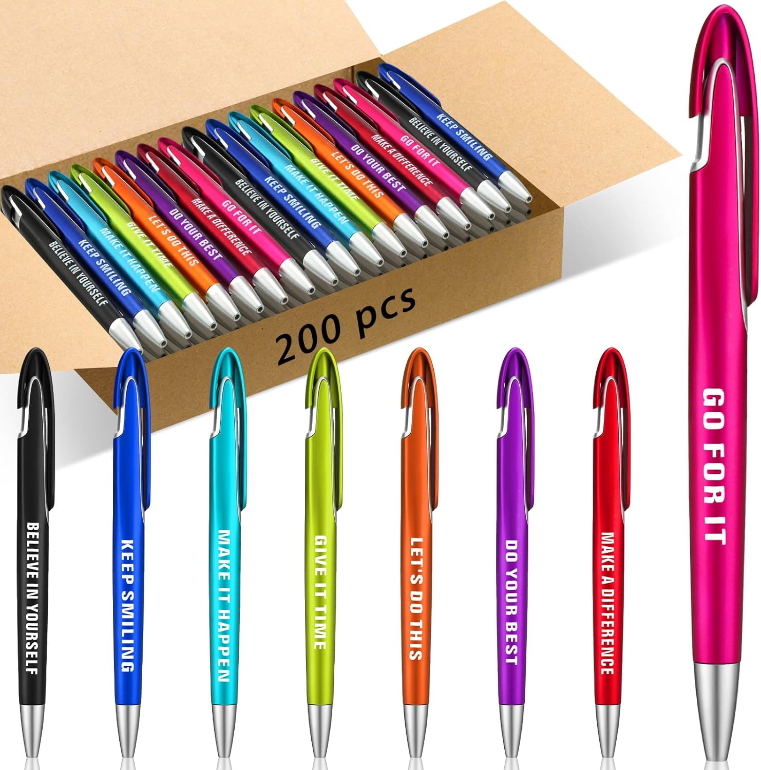 Lincia 200 Pcs Inspirational Ballpoint Pens Bulk Quote Retractable Medium Point Pens with Black Ink Teacher Appreciation Thank You Gifts Office Supplies for Coworkers
