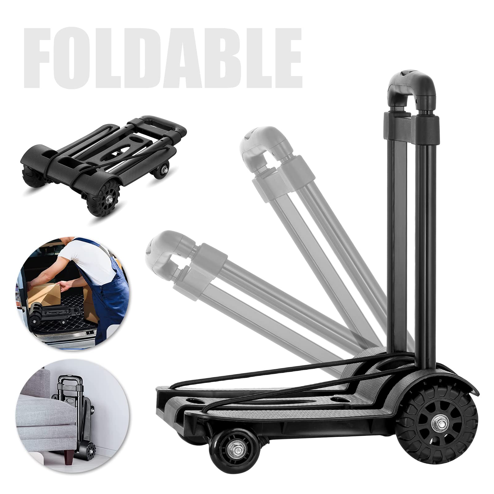 Folding Hand Truck, With Noiseless Wear-Resistant PU Tank Wheels And