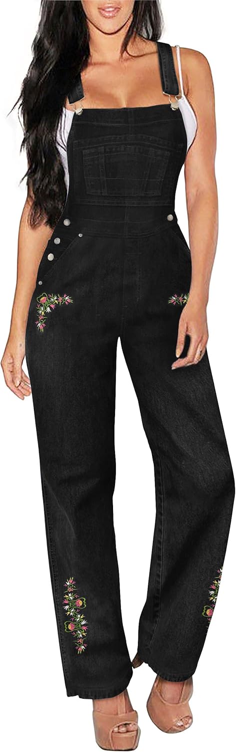 Hybrid & Company Womens Super Comfy Stretch Denim jumpsuit Pants Overalls