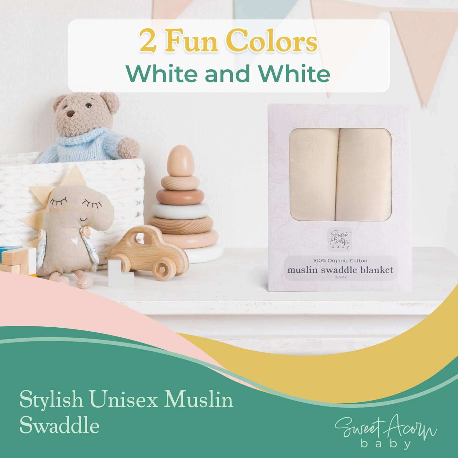 Muslin Swaddle Blanket – Soft Cotton Muslin Baby Blanket for Newborns, Infants, and Toddlers, All-Season Comfort Baby Essential - White