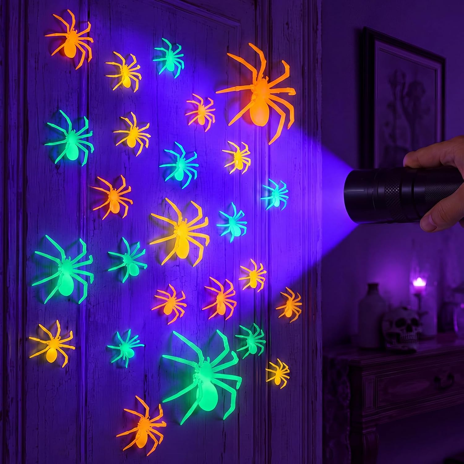 72 Pcs Glow Halloween Spider Sticker Neon Wall Decal Decoration