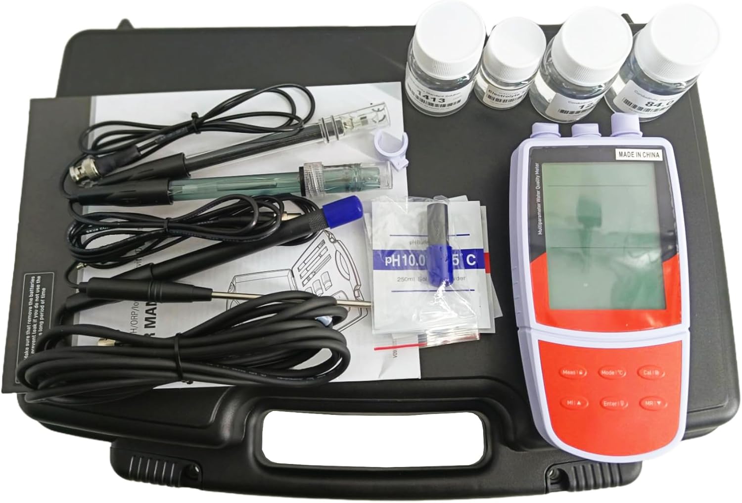 Multiparameter Water Quality Tester Meter Analyzer for Measuring PH ORP ISE Conductivity TDS Salinity Resistivity and DO with USB Communication Interface 500 Data Memory Backlit LCD Display