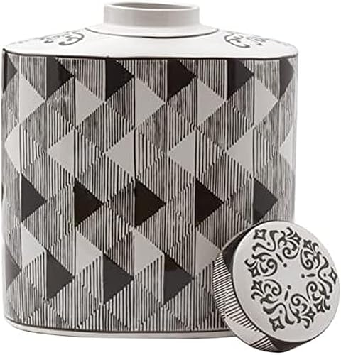 Mikasa Bote de cerámica ovalado Blue Diamond, almacena pequeños artículos del hogar o exhibe flores sintéticas, blanco y negro