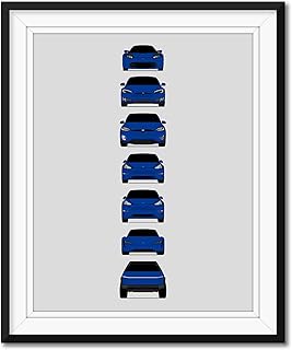 Tesla Car Generations Inspired Car Poster - Handmade Print of Tesla (Roadster, Model S, Model X, Model 3, Model Y, Cyber Truck) - Blue, 8x10" Satin Print (Unframed)-Perfect Gift Car Enthusiast