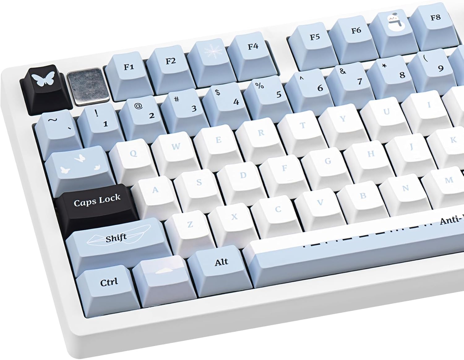 5 Side Dye Sublimation PBT Keycaps, Blue White Black Keycaps 60 65 75 100 Percent, Cute Key caps Custom 145 Keys, Cherry Profile for 61/68/84/87/98/100 Cherry Gateron MX Mechanical Keyboard