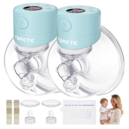 TSRETE Breast Pump, Double Wearable Breast Pump, Electric Hands-Free Breast Pumps with 2 Modes, 9 Levels, LCD Display, Memory Function Rechargeable with Massage and Pumping Mode-24mm Flange-Blue