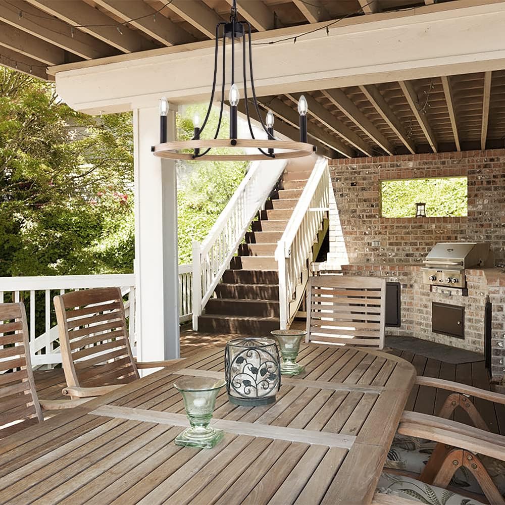 70% оƒƒ Evеrуthіng Wellmet Rustic Foyer Chandeliers, 5 Lights Modern Farmhouse Candle Wagon Wheel Chandelier, 23.6 Round Hanging Ceiling Pendant Lighting Fixture for Entryway, Kitchen Island, Dining Living Room