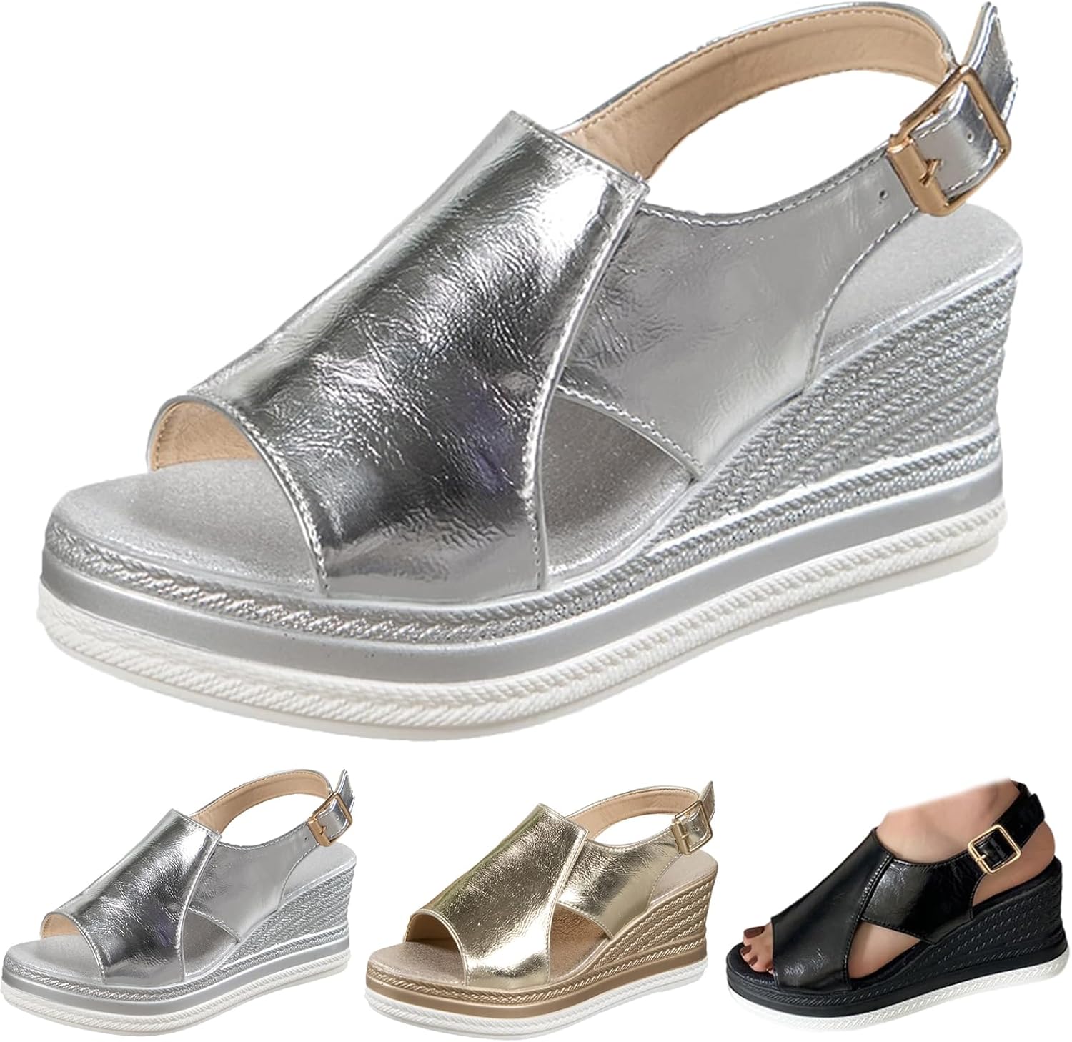 Conquerory Roze orthopedische sandalen, comfortabele orthopedische schoenen met ondersteuning van de voetboog voor dames, sandalen met plateausleehak en gespen aan de enkelriem