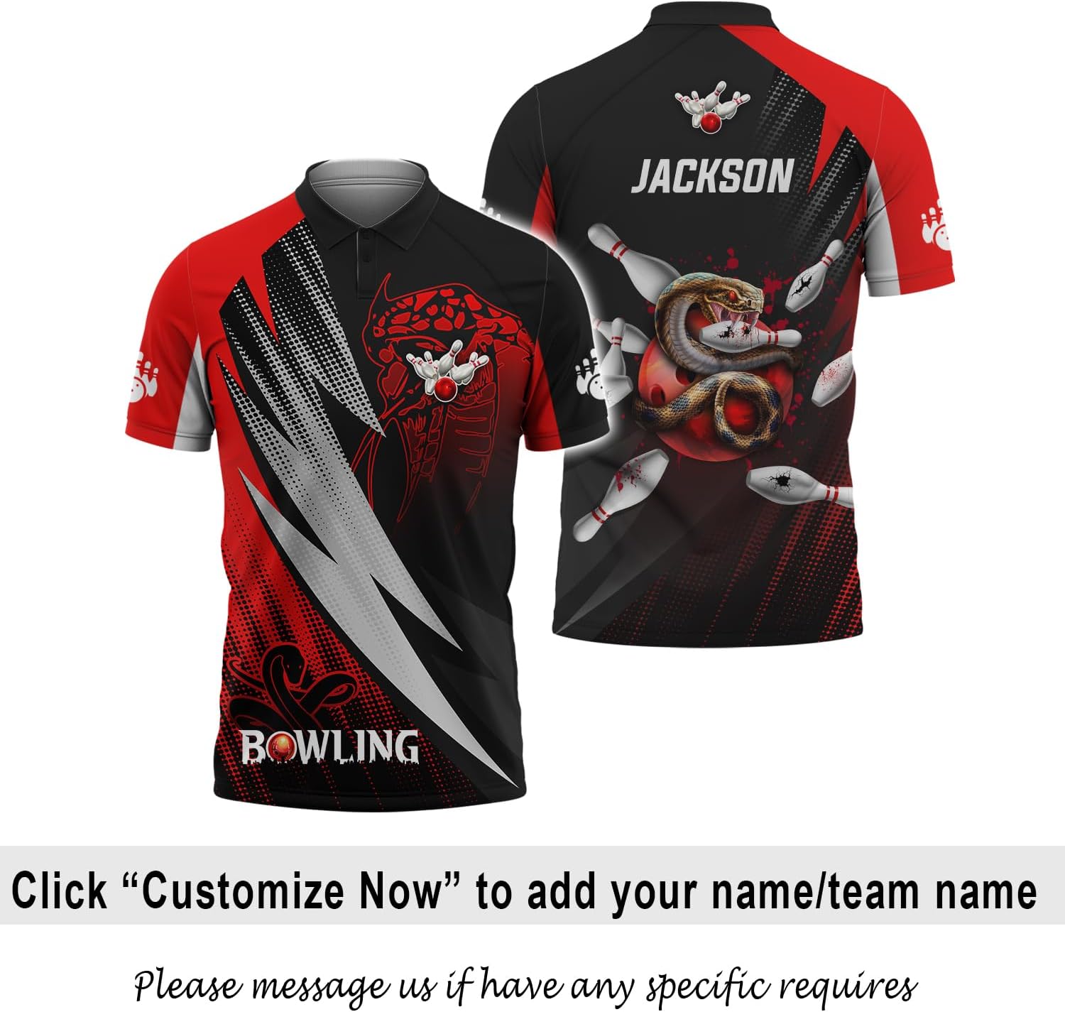 3D Customized Snake Bowling Polo Shirt Professional Bowlers Casual Apparel Gift for Bowl Players Tournament