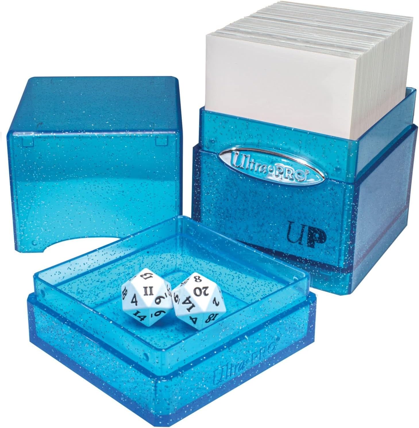 Ultra Pro - Satin Tower 100+ Card Deck Box (Glitter Blue) - Protect Your Gaming Cards, Sports Cards or Collectible Cards In Stylish Glitter Deck Box, Perfect for Safe Traveling