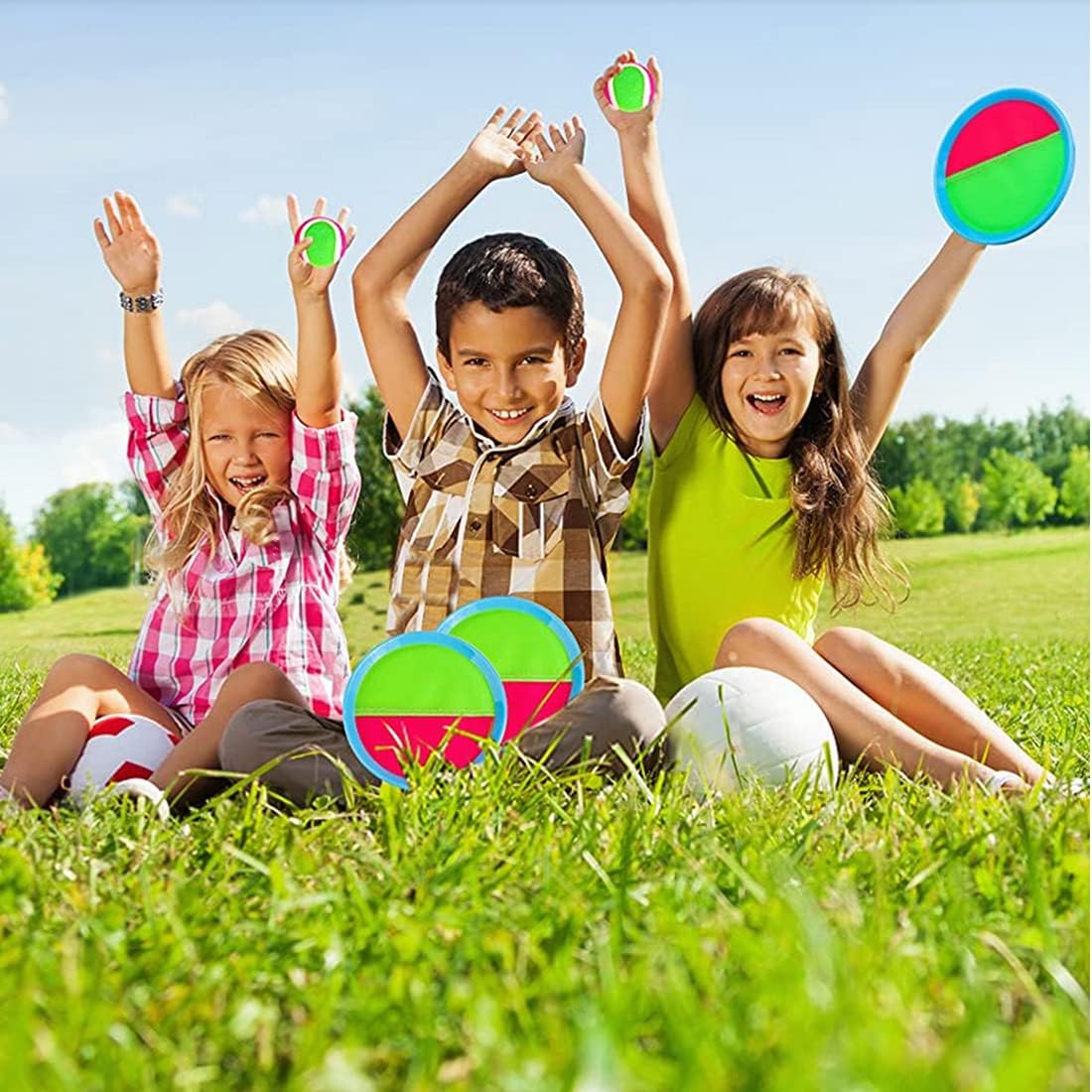 Ball Catch Set Games Toss Paddle,Kids Outdoor Toys, Toss and Catch Game Set, Beach Toys Back Yard Backyard with 2 Paddles 2Balls Yard Games Suitable for Kids Birthday Gift Ideal