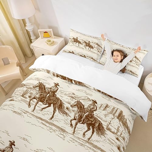 Miniatura 3 de Erosebridal Juego de funda de edredón del oeste, tamaño matrimonial, diseño de vaquero, desierto americano salvaje oeste, ilustración dibujada a