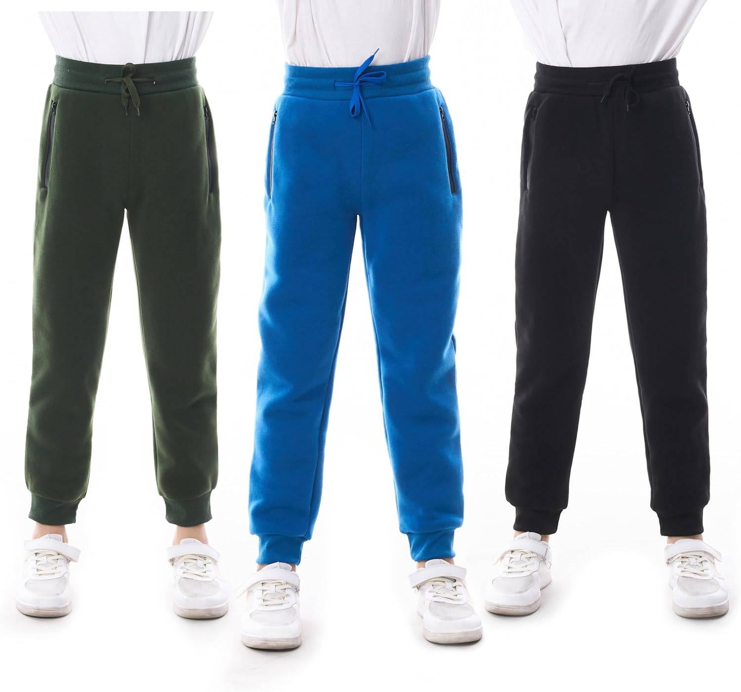 Boys Athletic Sweatpants, 3 Pack Kids Fleece Casual Jogger Pants with Zipper Pockets Size 4-20
