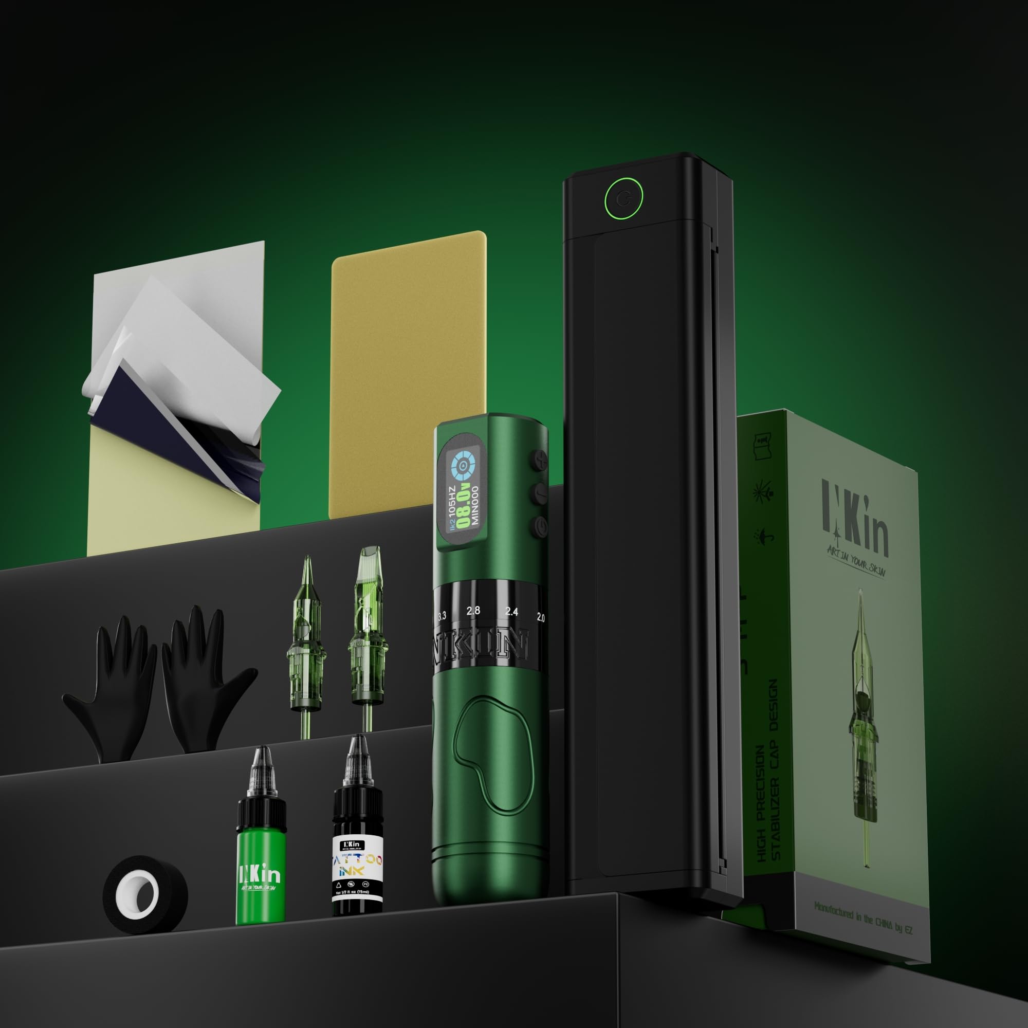 INKin Tattoo Maschine Set, Kabelloser Tätowiermaschine mit 2.0-4.2mm Hublänge und 1600mAh Batterien, Tattoo Zubehör Set Komplett mit Tattoo Drucker Bluetooth,Stencil Stuff,Tattoo Farbe und Nadeln