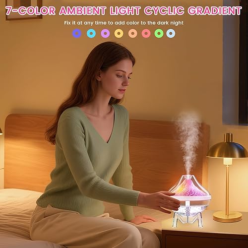 Miniatura 7 de Humidificador volcánico humidificador ultrasónico de niebla fría con sensor de humedad, silencioso, apagado automático, humidificadores para