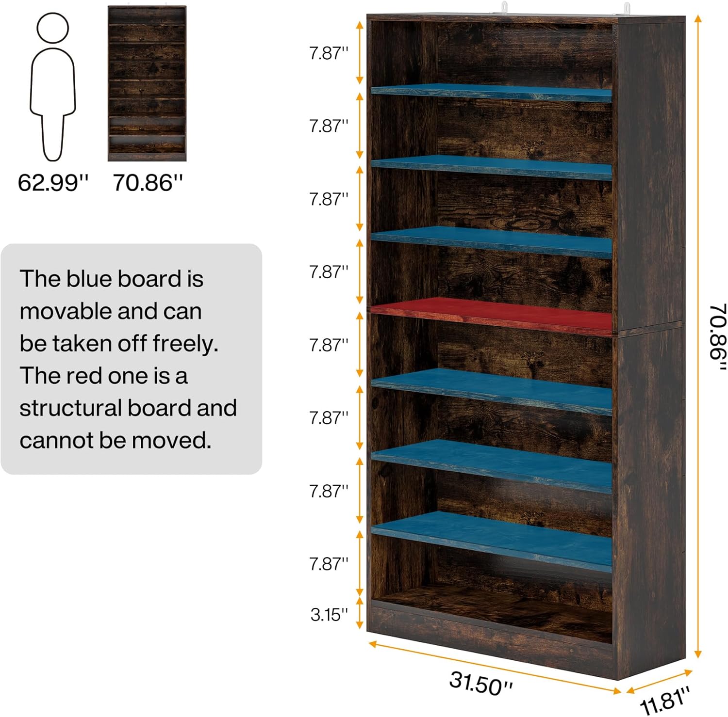 Tribesigns 71 Inch Tall Bookcase, Modern Freestanding Bookshelf 9 Tier Bookcases, Large Open Display Shelf Storage Cabinet Organizer for Living Room, Home Office, Library, Bedroom (Rustic Brown)