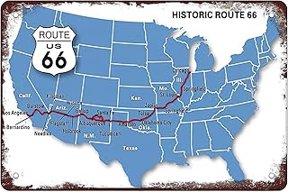 Route 66 map,American map Funny Novelty Metal Sign Retro Wall Decor for Home Gate Garden Bars Restaurants Cafes Office Store Pubs Club Sign Gift 12 X 8 INCH Plaque Tin Sign
