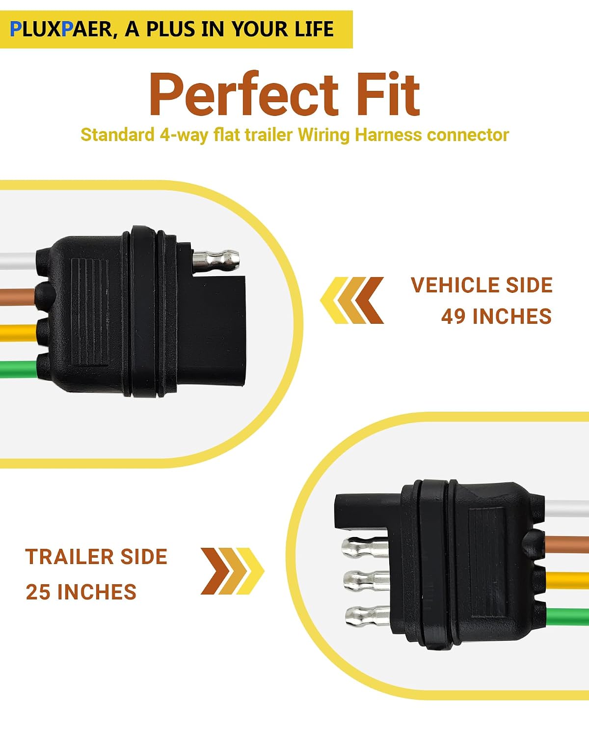 Vehicle-Side 4 Pin Trailer Wiring Harness 14AWG Pure Copper Wire 49 Inch, 4-Way Flat Trailer Connector Female Plug with Dust Cover, 4 Prong Trailer Light Plug Socket Replacement Hitch Wiring