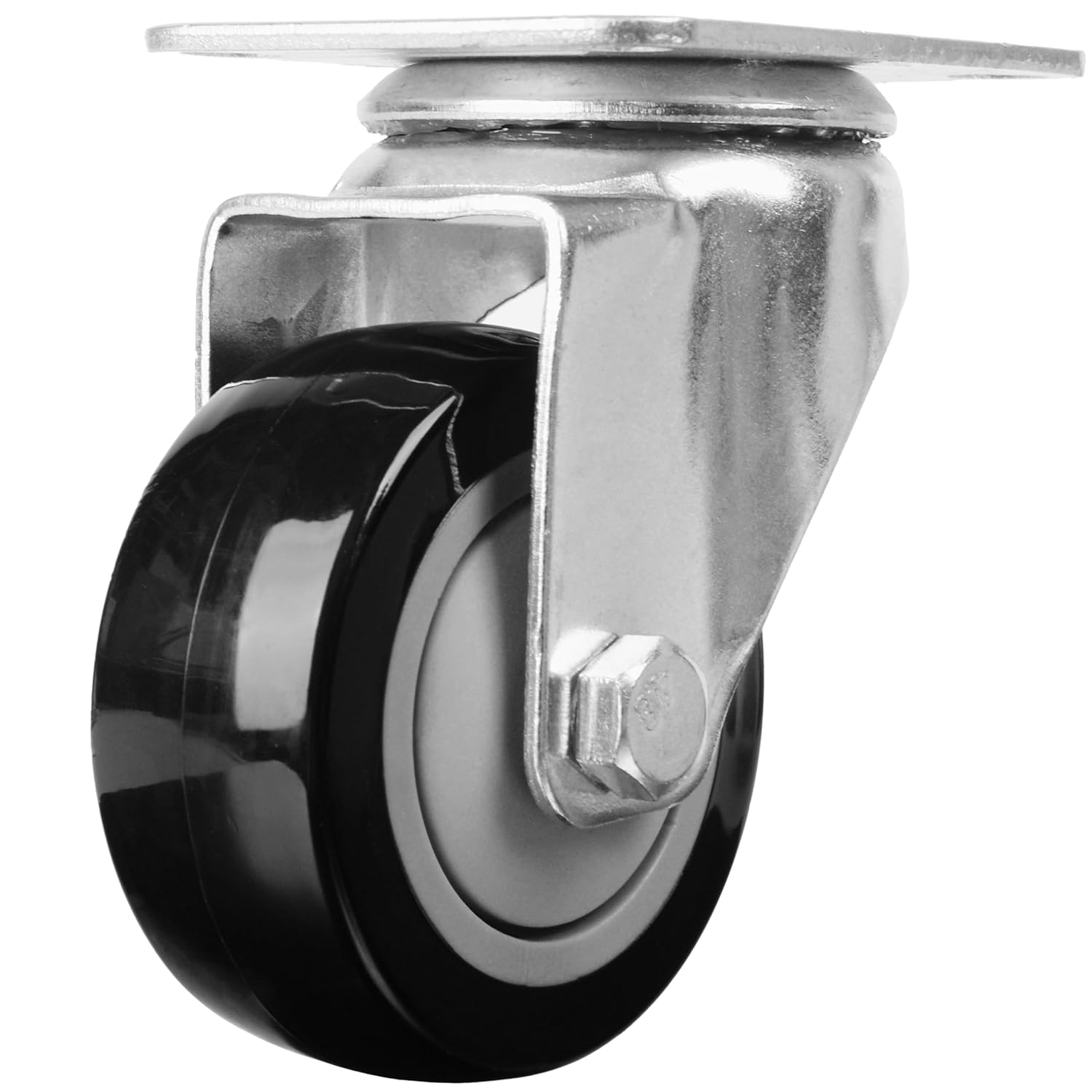 Finnhomy 3 Inch Swivel Casters Wheels Set of 4 Heavy Duty Plate Casters Premium Polyurethane PU Wheels for Furniture/Workbench Load Bearing 2,200 Lbs Anti-wear Smooth Casters Black (Free Screws)
